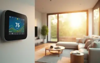 close up digital smart thermostat