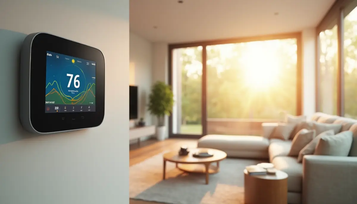 close up digital smart thermostat