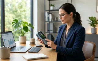 women at table checking air quality